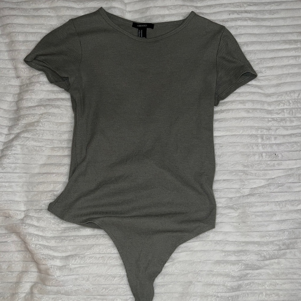 Forever 21 green waffle knit body suit